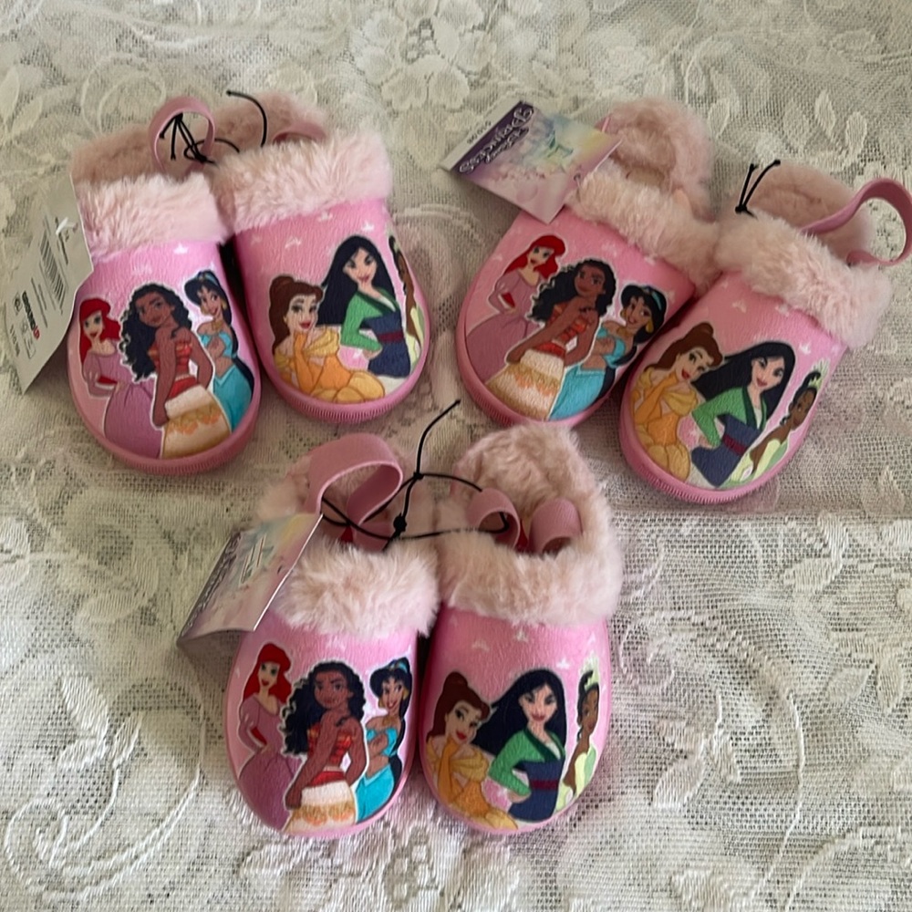 Brand new w/tags Disney Princess pink fuzzy slip on w/strap 1@sz 5/6, 2@sz 7/8